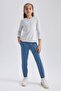 Girls' Gray Crew Neck Combed Cotton Long-Sleeved School T-Shirt U6810A623Au - 2