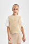Beige Crew Neck Knitwear Sweater for Girls A2894A823Au - 5