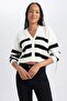 Regular Fit V-Neck Striped Buttoned Knitwear Cardigan Z8539Az23Wn
