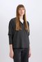 Relax Fit Polo Neck Corded Fabric Ribbed Knit Long Sleeve T-Shirt B2404Ax23Au - 4