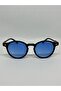 Lea Unisex Blue Sunglasses Black Frame with Round Blue Glass - 3