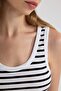 Fitted U Neck Striped Corded Fabric Ribbed Knit Athlete A8271Ax23Sm - 5