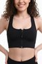 Black Padded Zippered Sports Bustier - Sports Bra / Cropped Supportive Sports Bra