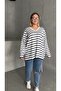 Women's V-Neck Plus Size Oversized Fit Wide Tunic Oversized Slit Striped Long Sleeve Curve Soft Blouse - 4