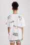 Coool Oversized Fit Patterned Short Sleeve 100% Cotton T-Shirt A6254Ax23Sm - 6