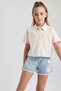 Cropped Fit Linen Short Sleeve Shirt Girl Child Z4914A623Hs - 3