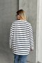 Women's V-Neck Plus Size Oversized Fit Wide Tunic Oversized Slit Striped Long Sleeve Curve Soft Blouse - 6