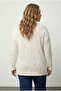 Plus Size V-Neck Ripped Detailed Ecru Cotton Piece Knitwear Sweater 89-139 - 5