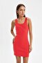 فستان Coool Bodycon قصير من القماش المضلع ذو اللون الأحمر A0732AX23SM - 4