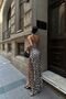 Leopard Print Long Strap Dress - Double Slits - 4