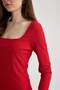 Bodycon Body-Hugging Square Neck Long Sleeve Corded Fabric Ribbed Knit Red Midi Dress Z5267Az23Sp - 4