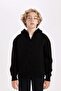 Basic Fleece Lined Hooded Zippered Knitwear Cardigan for Boys U4282A622Au