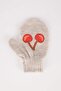 Girl's Cherry Patterned Knitwear Fingerless Gloves V1291A622Wn - 3