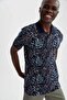 Slim Fit Polo Neck Patterned Cotton Combed Cotton T-Shirt N6729Az21Sm