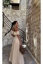 Beige Creil Strapped Double Fabric Long Dress TNS-4423 - 3