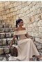 Beige Creil Strapped Double Fabric Long Dress TNS-4423 - 2