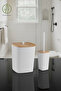 Sapphire Adhesive Real Bamboo Wc Brush Holder and Trash Can Set White 2-Piece Bathroom Set - 7