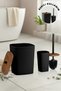 Sapphire Adhesive Wooden Detailed Wc Brush Holder and Trash Can Set Black 2-Piece Bathroom Set - 8