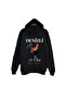Denizli - 20 - Cotton Castle - Horoz - City Printed Unisex %100 Cotton Black Hooded Sweatshirt
