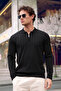 Black Men's Polo Neck Half Zip Knitwear Sweater - 5