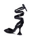Women Spool Heel Tie Up Satin Sandals in Black - 3