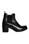 Black Leather Crocodile Print Women's Elastic Heeled Boots - 3