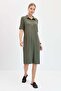 Women's Shirt Collar Combed Cotton Dress Khaki