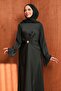 Draped Satin Evening Dress with Cape on the Front in Black - 2