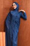 Navy Blue Chiffon Evening Dress with Draped Front - 2