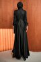 Black Beaded Embroidered Satin Evening Dress - 5