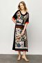 Women's Floral Patterned Skirt Slit Combed Cotton Dress Black - 7