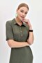 Women's Shirt Collar Combed Cotton Dress Khaki - 4