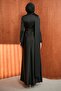 Draped Satin Evening Dress with Cape on the Front in Black - 5