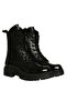 Black Patent Leather Women's Lace Up Boots - 2