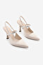 Women's Stiletto Pointed Toe Strappy Stoned Open Back Strap Heeled Shoes Lovan Beige Satin - 5