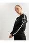 Hooded Stripe Detailed Zippered Sports Sweatshirt
