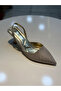 Serrace Silvery Material Open Back Short Heeled Women's Shoes - 3