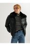 Faux Leather Puffer Jacket with Detachable Collar Faux Sheep Pockets