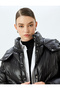 Shiny Quilted Hooded Crop Puffer Coat with Snap Button Closure Pockets