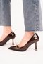 Luana Brown Patent Leather Gold Buckle Detail Pointed Toe High Heel Stiletto - 4