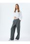 Wide Leg Baggy Fabric Trousers with Double Waist Detail