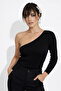 Women's Black Single Sleeve Knitwear Blouse Be276