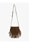 Faux Suede Tassel Crossbody Bag with Staple Detail - 5