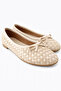 Women's Beige Suede and Faux Leather Mix Textured Knitted Patterned Bowknot Ballerinas - 2