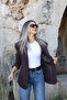 Brown Oversized Polyviscon Blazer Jacket - 2