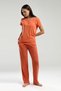 Women's Orange Collar Button Short Sleeve Patterned Pajama Set - 2
