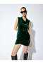 Velvet Dress Mini Degaje Collar Sleeveless Draped Slim Fit