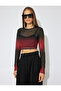 Gradient Long Sleeve Round Neck Tulle Crop T-Shirt - 3