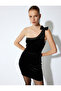 One Shoulder Velvet Mini Sequined Bow Detail Dress