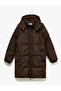 Oversize Puffer Jacket with Hooded Snap Button and Zipper - 3